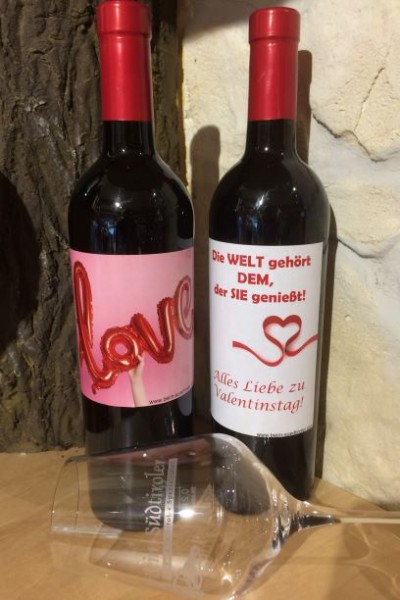 Wein mit eigenem Etikett - Valentinstag Herz